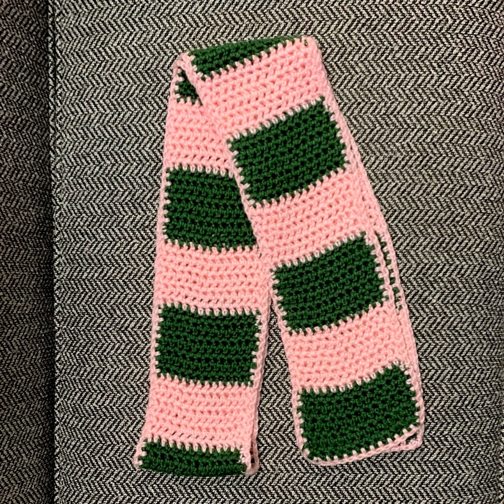 Unisex Pink & Green crochet color block scarf